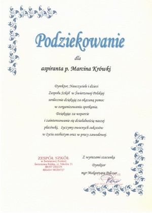 Podziękowanie dla asp. Marcina Krówki za przeprowadzone zajęcia.