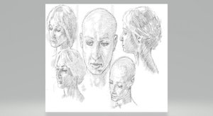 Szkice rekonstrukcji twarzy odnalezionej kobiety - w różnych fryzurach i bez włosów