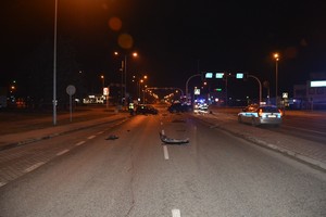 Miejsce wypadku drogowego na skrzyżowaniu ul. Podkarpackiej, ul. Składowej i ul. Czajkowskiego.