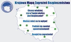 logo KMZB, mapa z napisem Krajowa Mapa Zagrożeń Bezpieczeństwa